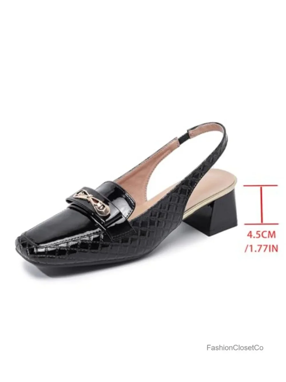 Square Toe Slingback Pumps with Metal Buckle Fashion Leather Print Closed Toe